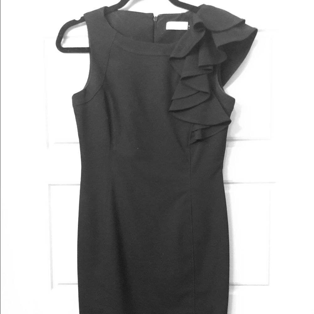 Calvin Klein Black Dress with Ruffle Shoulder